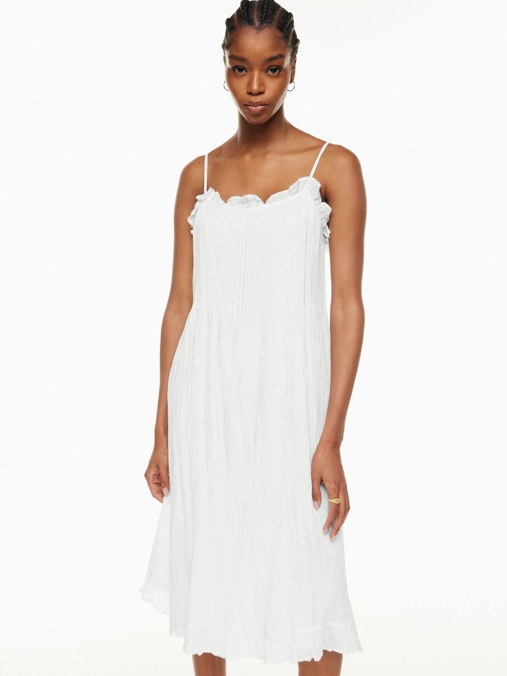 Aritzia Wilfred Aeneas Dress White XS Sleeveless Ruffle Midi Sundress